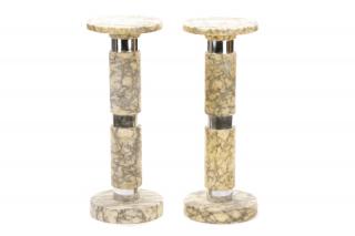 Appraisal: Pair Marble Chromed Metal Pedestals Continental likely Italian mid to