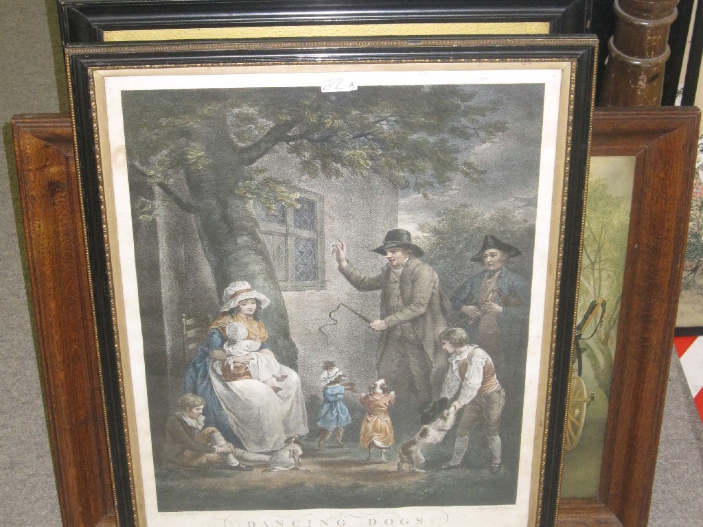 Appraisal: Lot comprising four framed prints 'Dancing Dogs' 'Shepherds Reposing' 'The