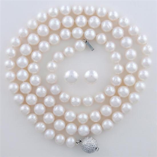 Appraisal: Pearl necklace and earrings eighty-eight - mm white stand of