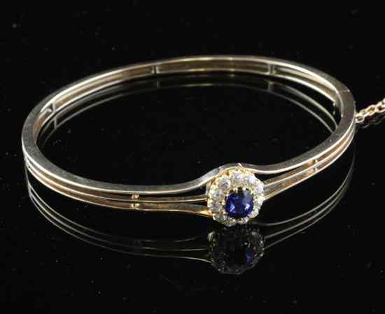 Appraisal: A 's gold sapphire and diamond bracelet with central cluster