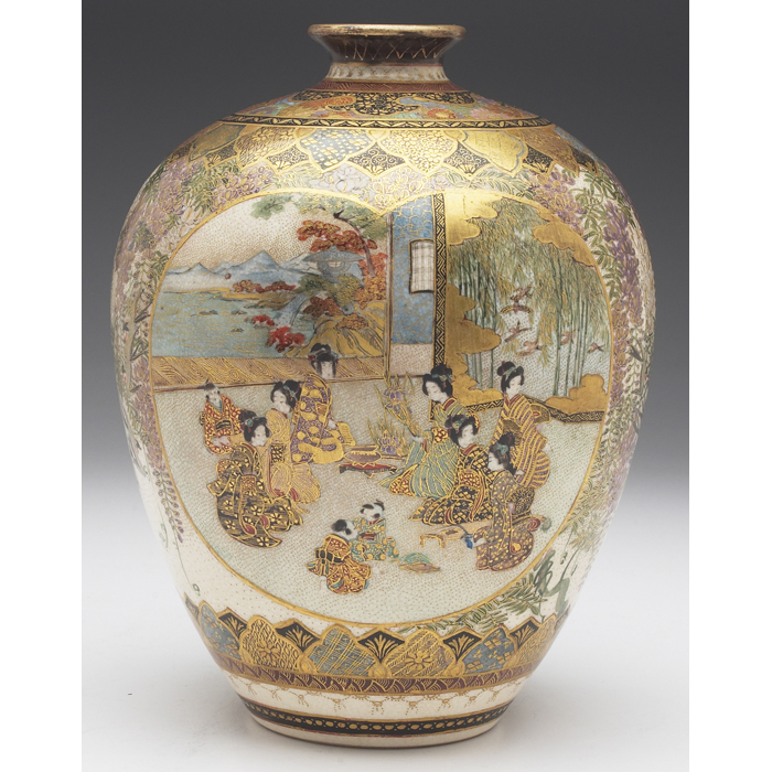 Appraisal: Satsuma vase Meiji period bulbous shape illustrated on one side