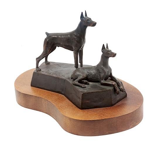 Appraisal: A Bronze Doberman Sculpture Width of base inches A Bronze