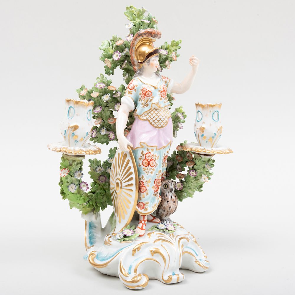 Appraisal: Chelsea Porcelain Bocage Two-Light Candelabra with Figure of Minerva Gold