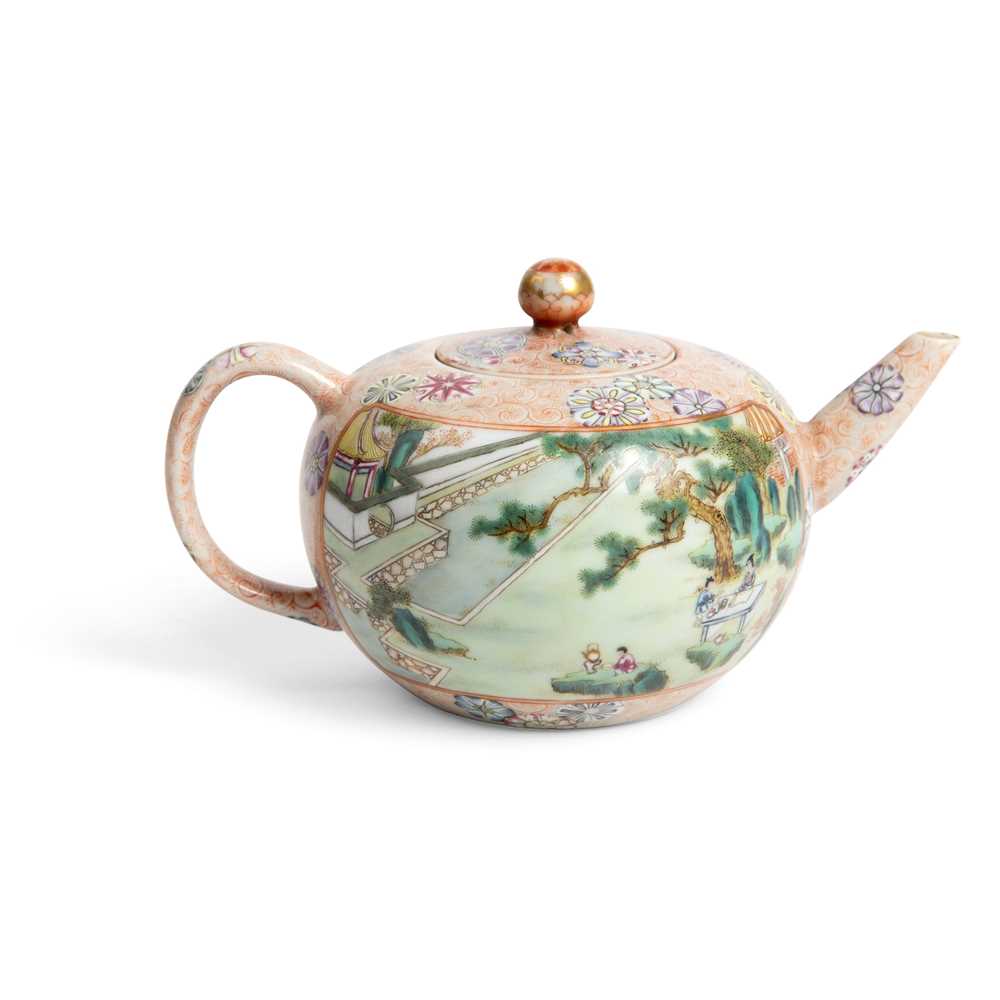 Appraisal: FAMILLE ROSE 'TEA COOKING' INSCRIBED LIDDED TEAPOT QIANLONG MARK BUT