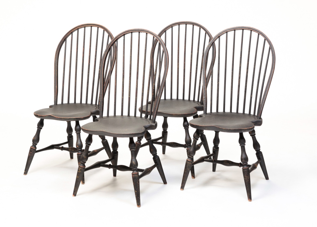 Appraisal: Ohio st century mixed woods Paper labels Bowback side chairs