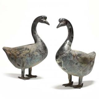 Appraisal: Pair of Large Chinese Cast Bronze Geese early th century