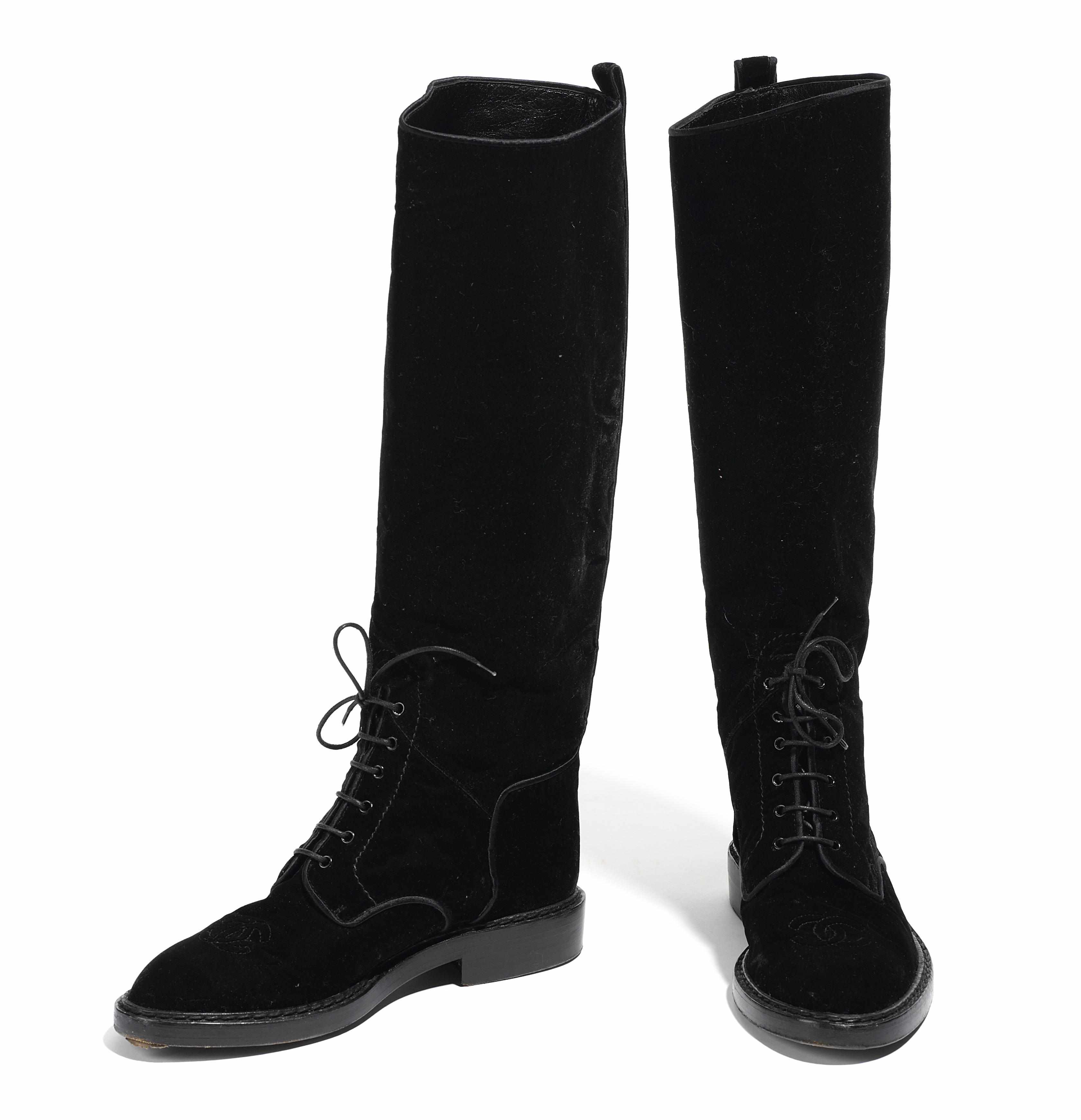 Appraisal: A pair of Chanel embroidered black velvet toe riding boots