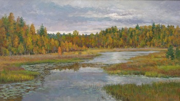 Appraisal: Andrei Mishov Russian b Autumn River Inorka Oil on canvas