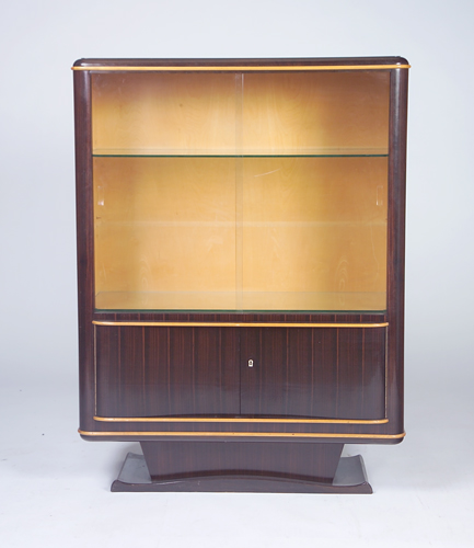 Appraisal: MANNER OF JULES LELEU Macassar ebony display cabinet with two