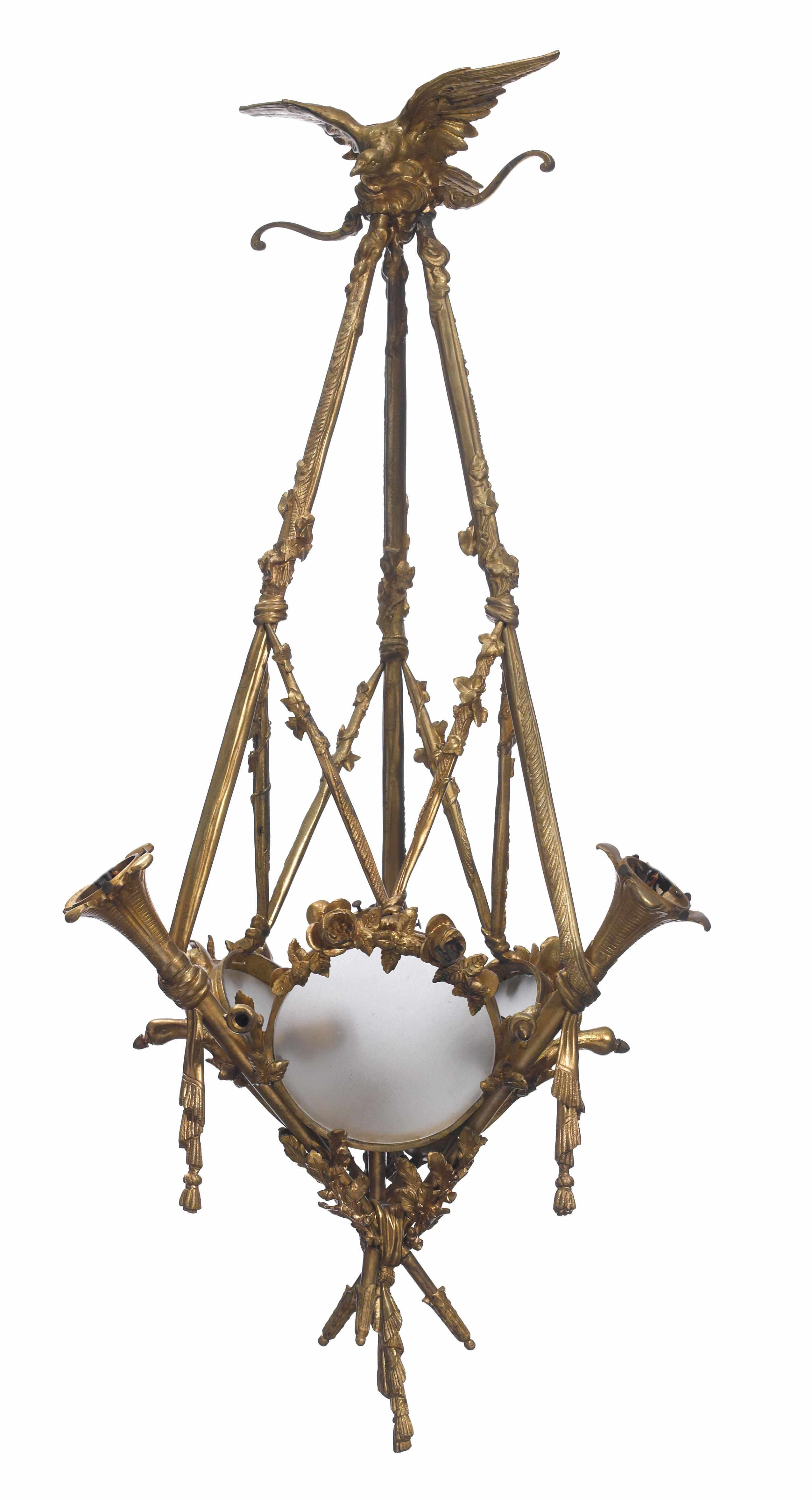 Appraisal: A Louis XVI style gilt bronze three light chandelier th