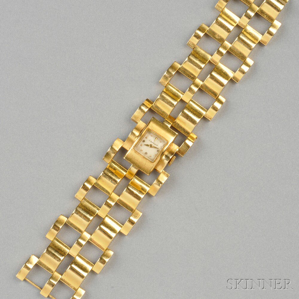 Appraisal: Retro kt Gold Wristwatch Retailed by Cartier the ivory-tone dial