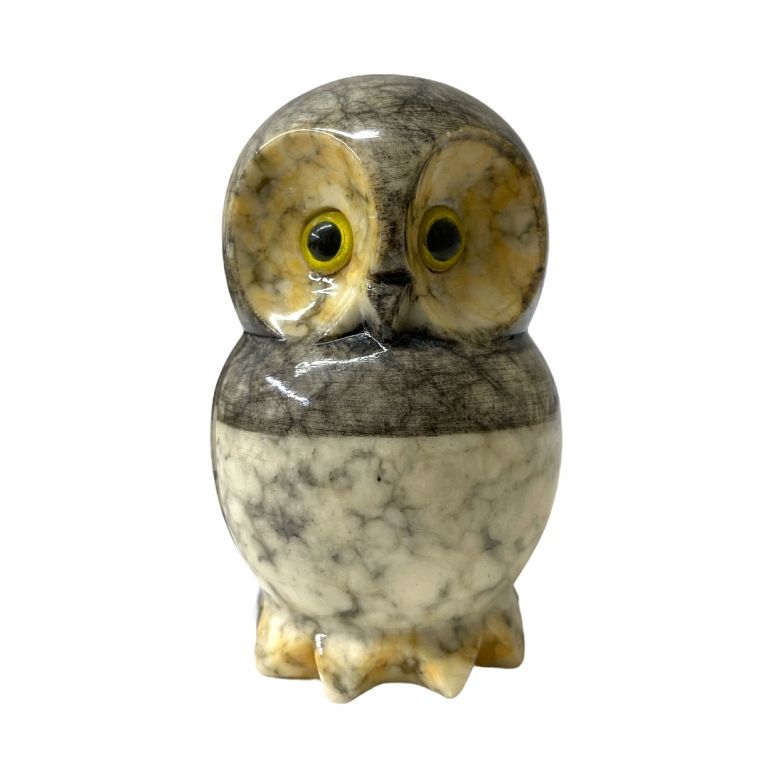 Appraisal: Hand Carved Italian Alabaster Owl Detailed carved grey cream alabaster