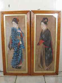 Appraisal: A pair of paintings on fabric of Chinese ladies framed