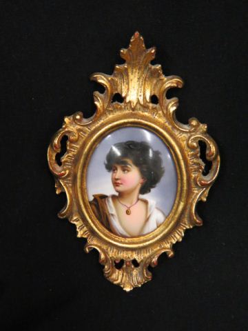 Appraisal: Miniature Painting on Porcelain of Italian Boy oval image area