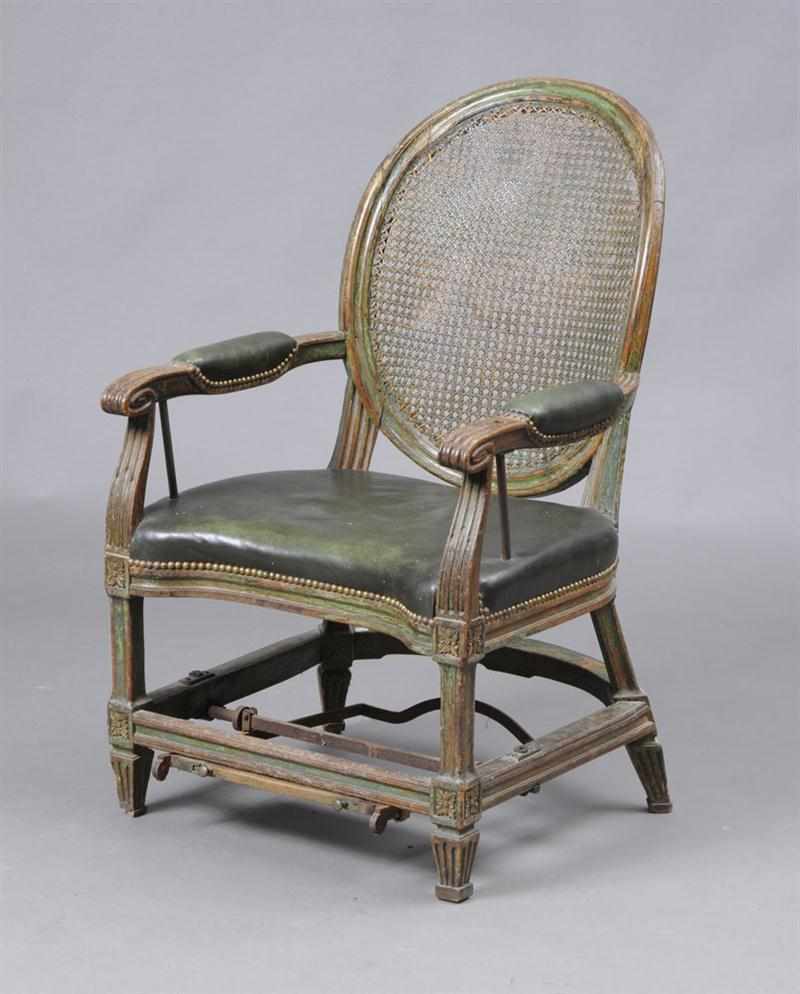 Appraisal: LOUIS XVI CARVED AND PAINTED INVALID'S CHAIR The oval curved