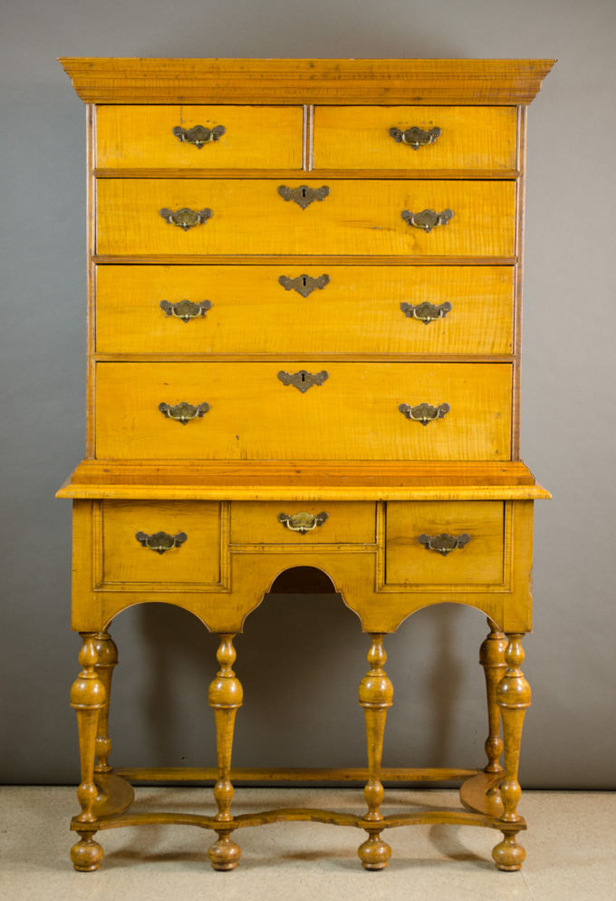 Appraisal: WILLIAM AND MARY STYLE HIGHBOY CHEST ON STAND American early