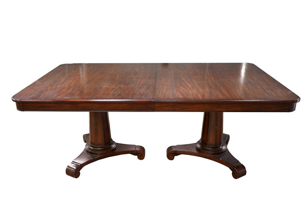 Appraisal: ETHAN ALLEN MAHOGANY DOUBLE PEDESTAL DINING TABLEwith manufacturer's label including