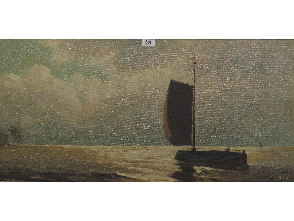 Appraisal: Oil on canvas seascape with a Dutch sailing boat signed