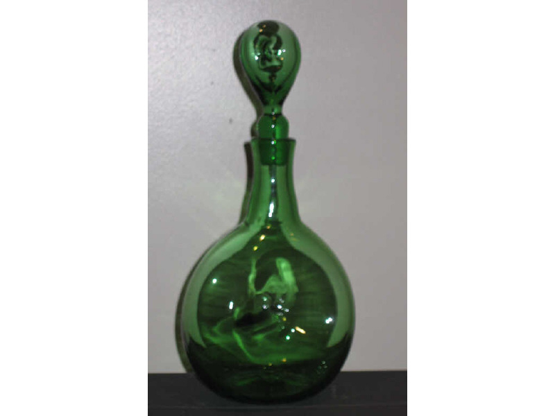 Appraisal: WAYNE HUSTED FOR BLENKO Green glass pinched decanter with stopper