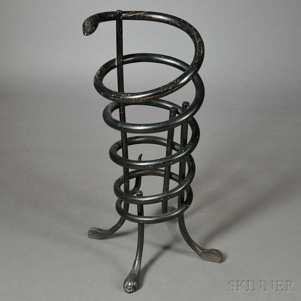 Appraisal: Black-painted Snake-form Umbrella Stand or Cane Holder America early th