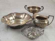 Appraisal: A mixed lot of silver comprising a pierced basket with