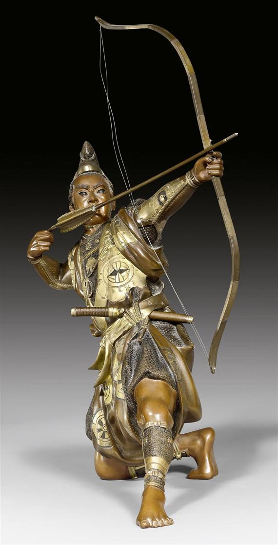 Appraisal: A FINE COPPER ALLOY FIGURE OF A KNEELING ARCHER Japan