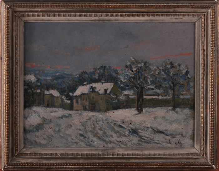 Appraisal: EUROPEAN SCHOOL VILLAGE IN WINTER Oil on canvas x in