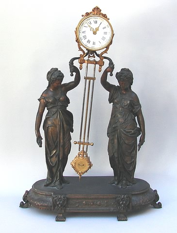 Appraisal: Ansonia day time only spelter case with antique bronze patina