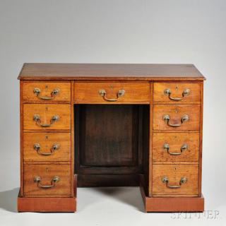 Appraisal: Georgian Walnut Kneehole Desk England c with case flanked by