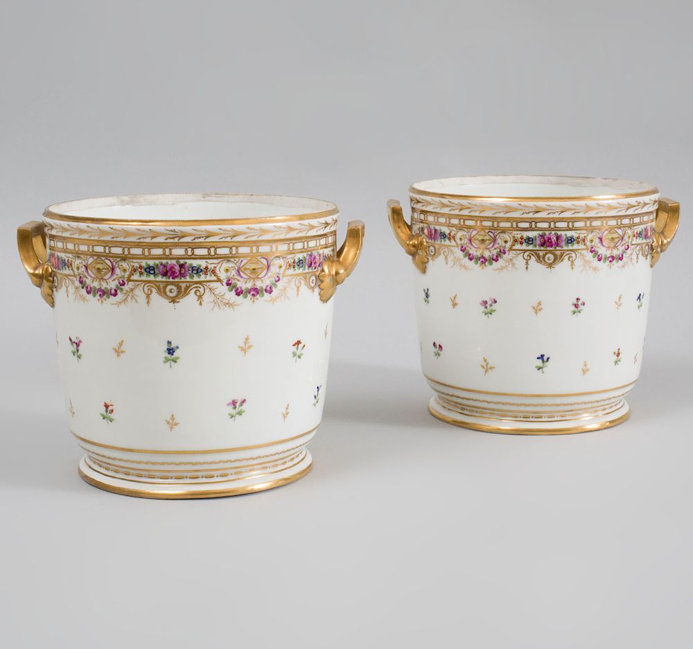 Appraisal: Pair of Paris Porcelain Two Handled Wine Coolers Each marked