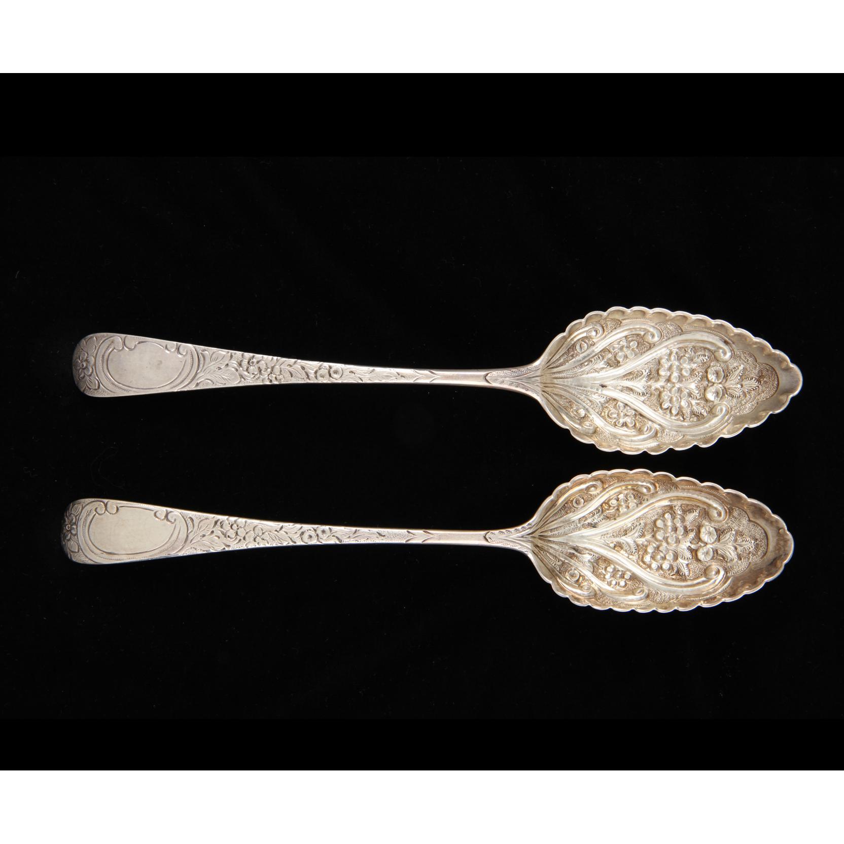 Appraisal: Pair of Georgian Silver Berry Spoons one spoon with London