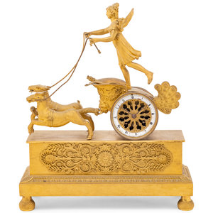 Appraisal: An Empire Style Gilt Bronze Figural Clock th Century Height