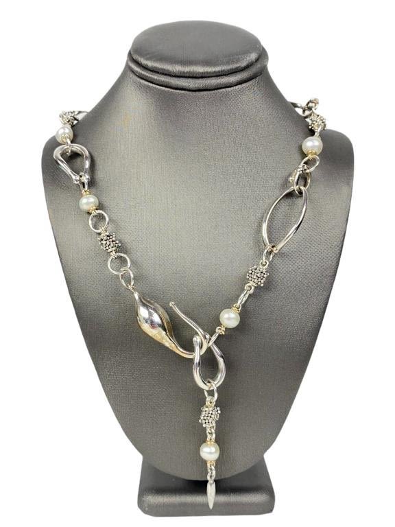 Appraisal: Michael Dawkins K Pearl Sterling Necklace Long