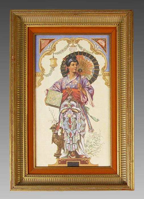 Appraisal: GERMAN PAINTED PORCELAIN PLAQUE OF CAUCASIAN INFLUENCED JAPANESE MAIDEN WITH