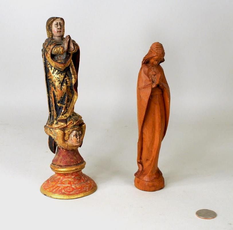 Appraisal: Two Carved Wood Figures Of Mary Two carved wood figures