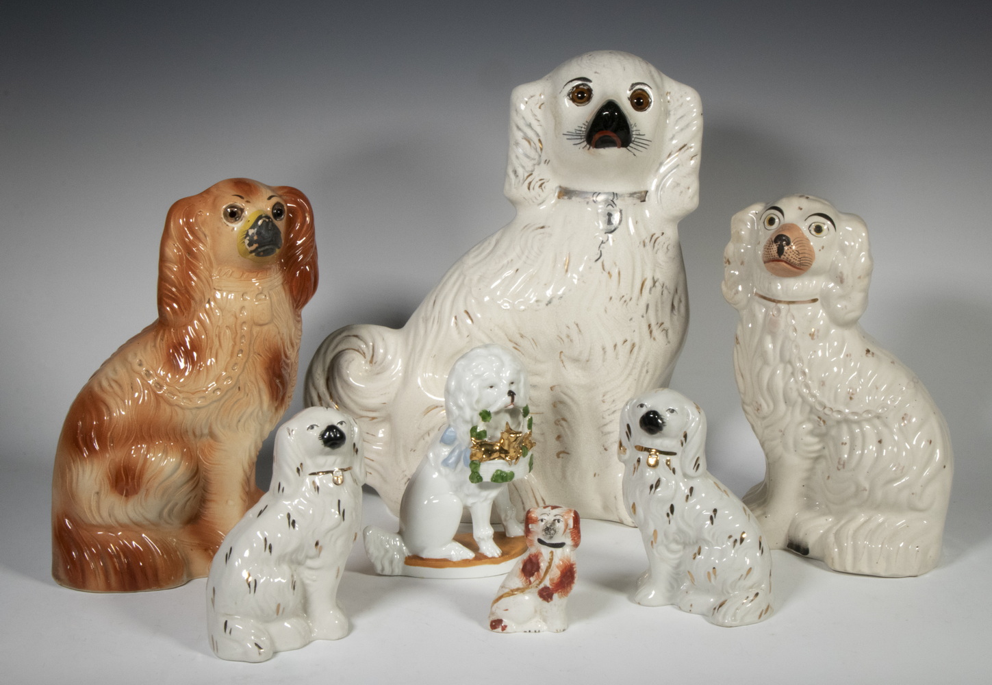 Appraisal: STAFFORDSHIRE DOG FIGURINES Collection of Vintage and Antique Ceramic Dogs