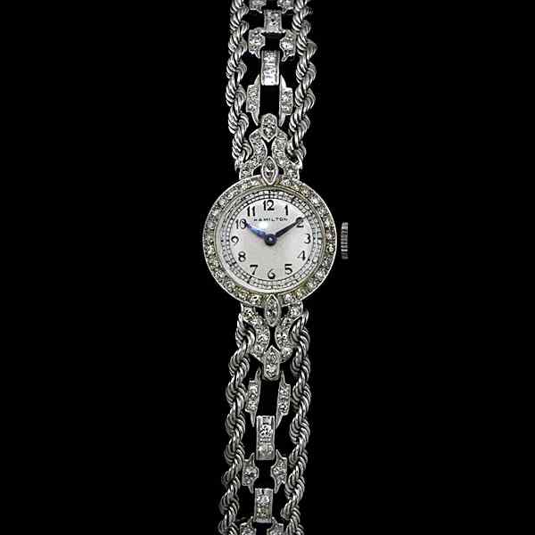 Appraisal: Platinum Hamilton Diamond Watch Mid- th century Hamilton lady's platinum