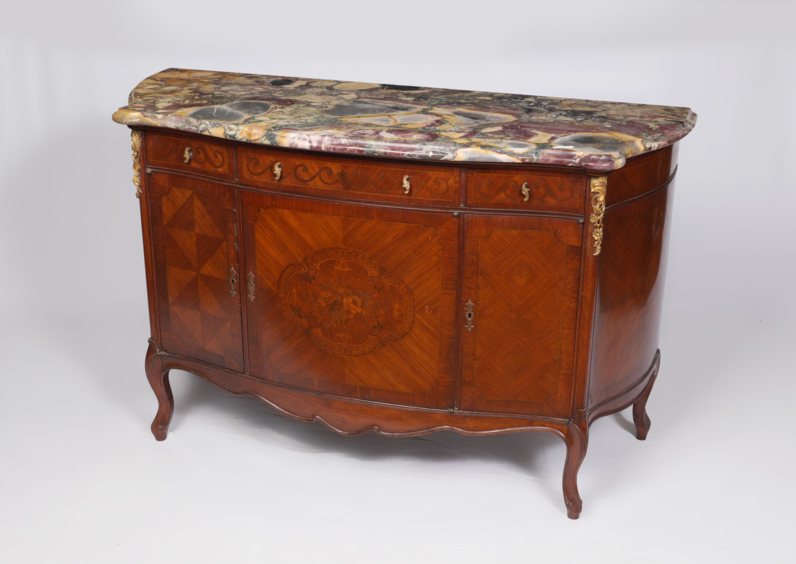 Appraisal: FRENCH MARBLE TOP SIDEBOARD Shaped marble top serpentine front and