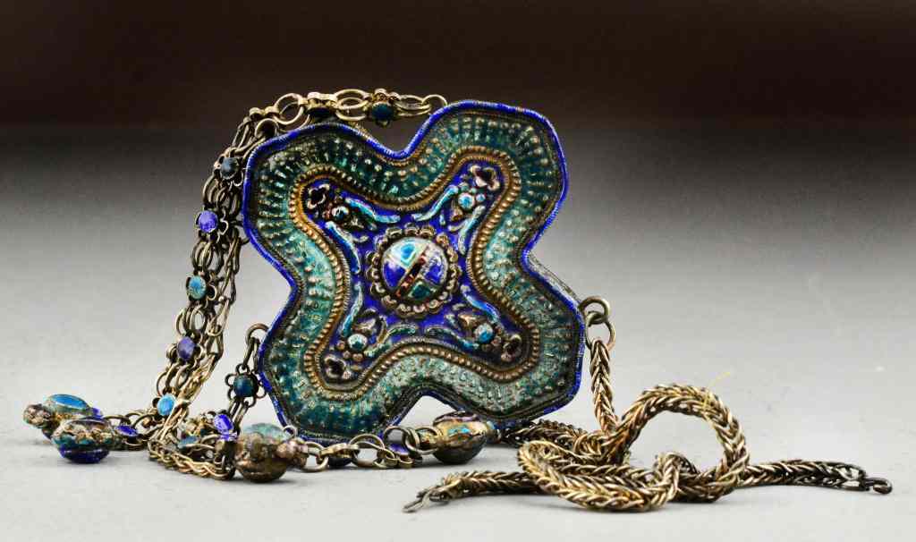 Appraisal: Chinese Qing Solid Silver Enamel Hanging OrnamenEnameled in blue and