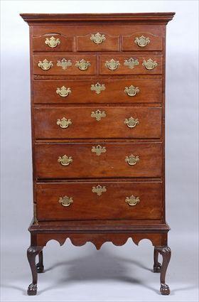 Appraisal: PENNSYLVANIA CHIPPENDALE WALNUT CHEST ON FRAME The molded cornice above