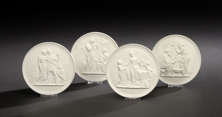 Appraisal: Collection of Four Royal Copenhagen Biscuit Porcelain Plaques first quarter