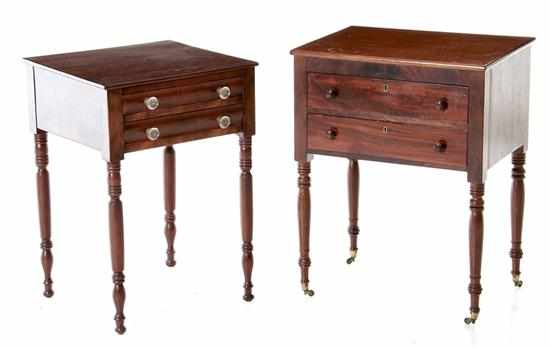 Appraisal: American Federal and Empire mahogany worktables circa and Federal two-drawer