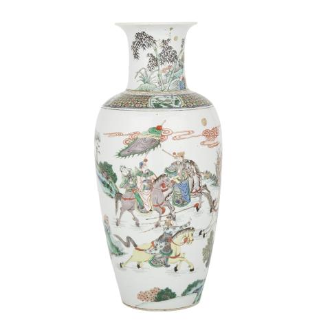 Appraisal: A Large Famille Verte Wucai Figural Vase Kangxi-Style Double Circle