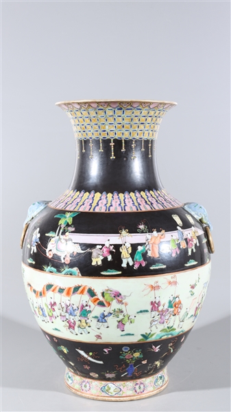 Appraisal: Large Chinese famille rose and black ground enameled porcelain vase