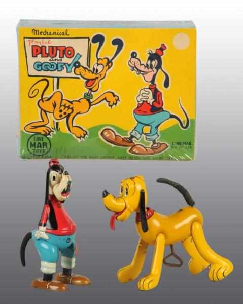 Appraisal: Tin Linemar Disney Pluto Goofy Toy Set Description Japanese Working