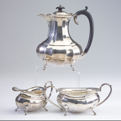 Appraisal: English sterling silver three-piece tea set from Birmingham Marked and