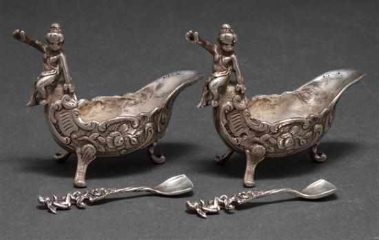 Appraisal: Pair of Continental Rococo style sterling silver figural salts and