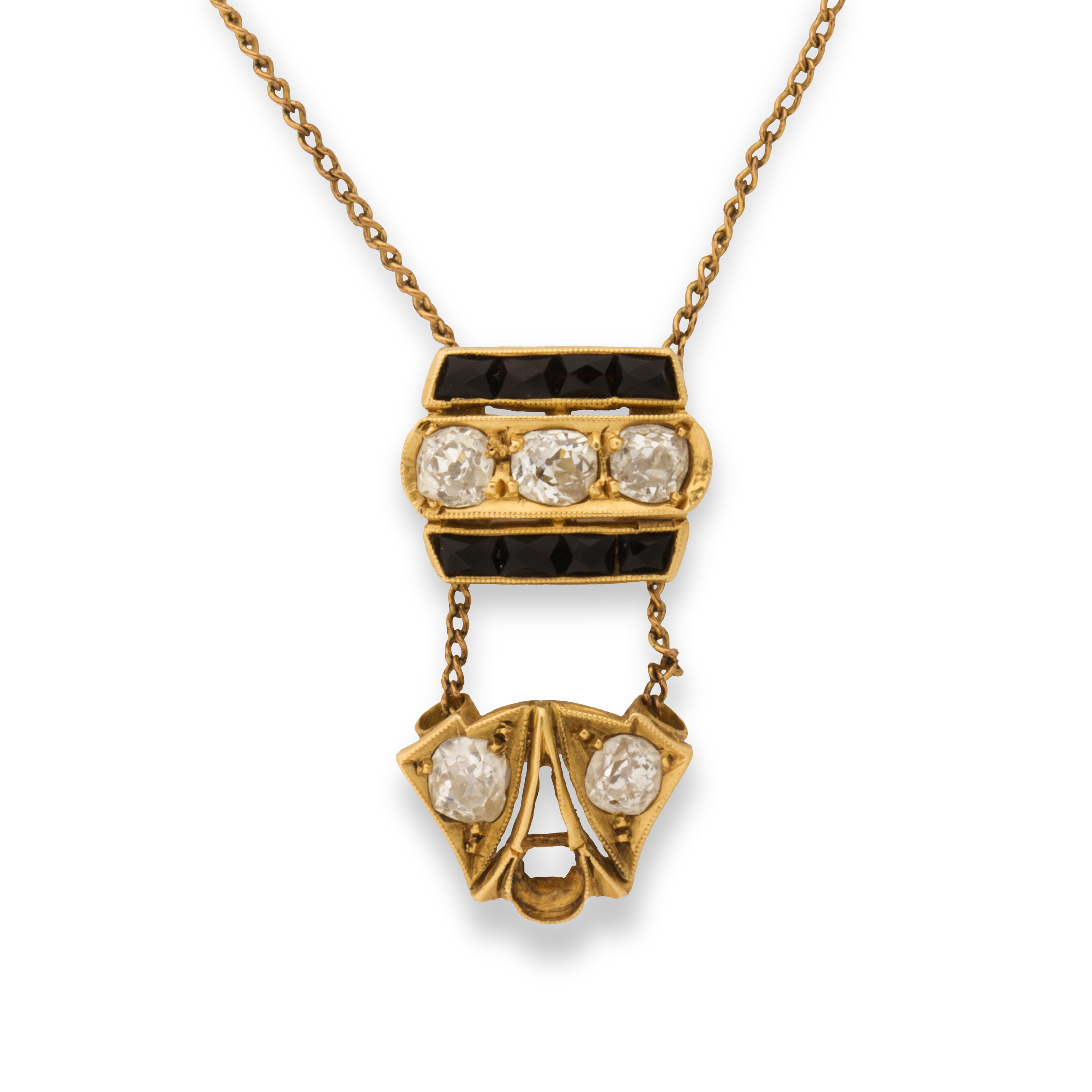 Appraisal: A DIAMOND SAPPHIRE AND FOURTEEN KARAT GOLD PENDANT NECKLACE A