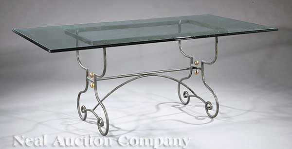 Appraisal: A Decorative Wrought Iron and Glass Dining Table thick beveled