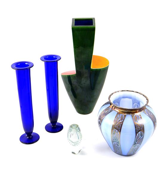 Appraisal: Five th C glass and ceramic vases Rockwell bulbous glass